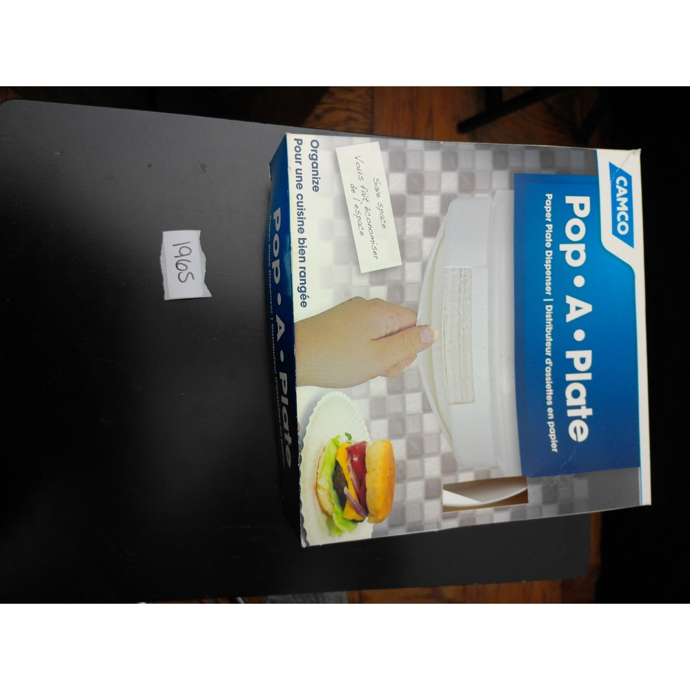 Camco Pop-A-Plate Dispenser Kitchen RV White Under Cabinet Mount Organizer